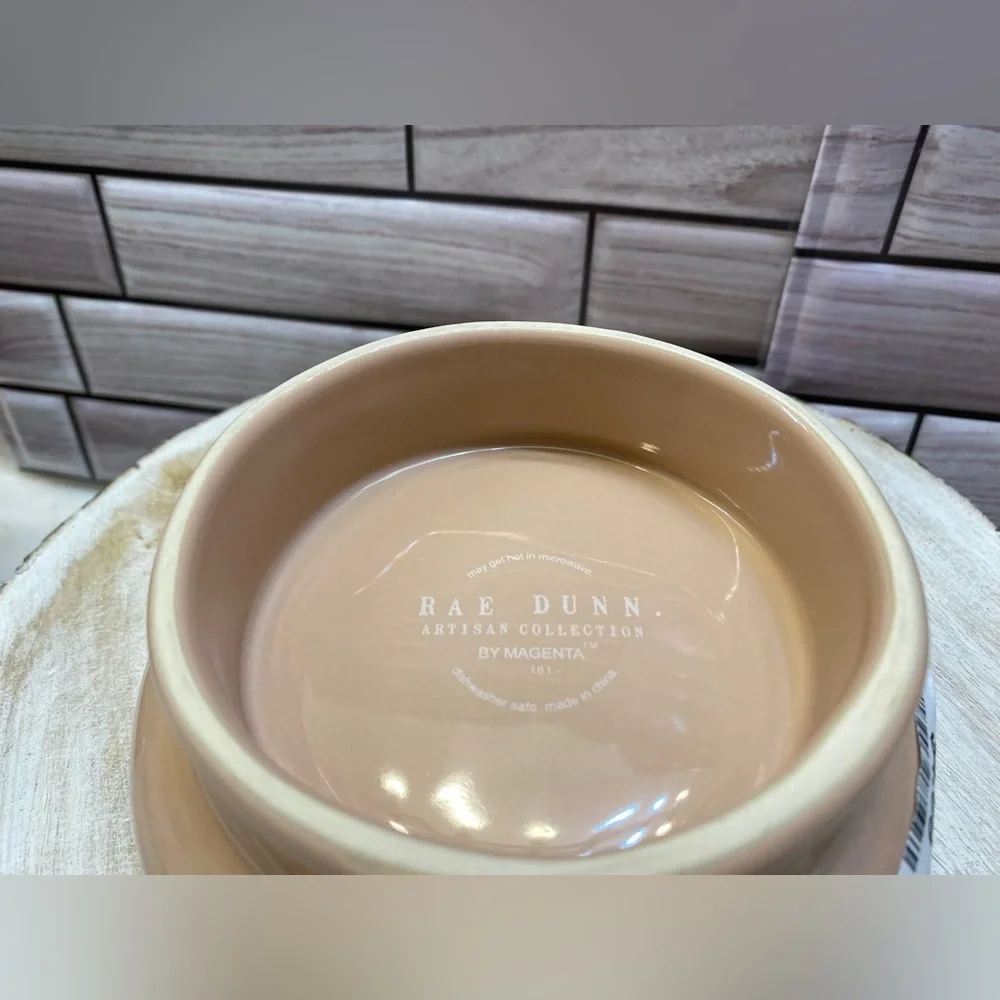Rae Dunn 🐱“ Meow “ Elevated ceramic Pet cat Bowl Dusty pink New